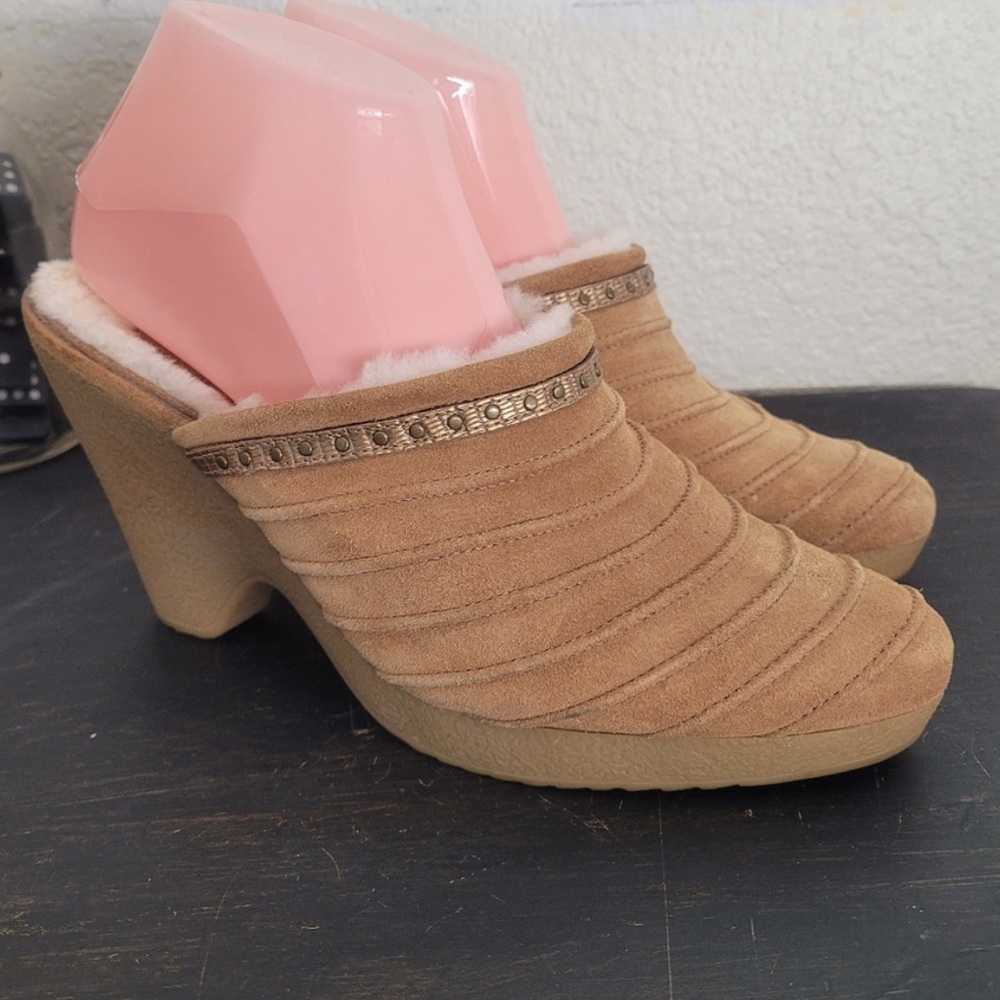 Cole Haan Slip-On Faux Fur Soft Lined Heeled Mules Boho Festival Style